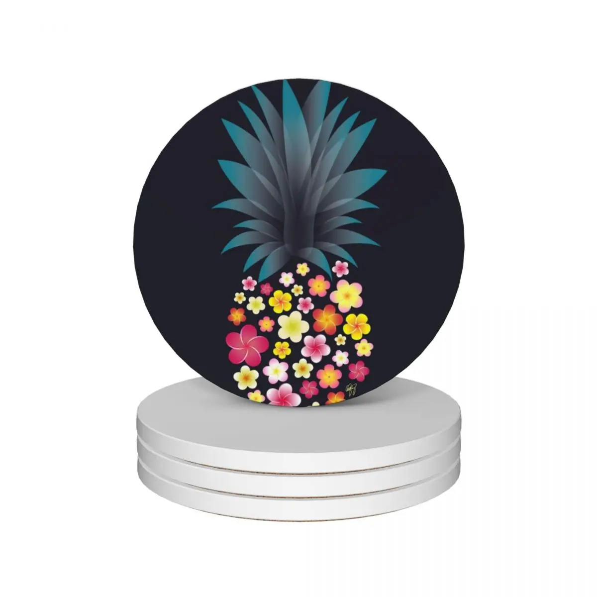 

Plumeria Pineapple Ceramic Coasters (Set of 4) white for drinks aesthetic Coasters