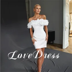 Love Off The Shoulder 3D Flower Sexy Sheath Stain Wedding Dress Above Knee Open Back Elegant Short Bridal Gowns Customized