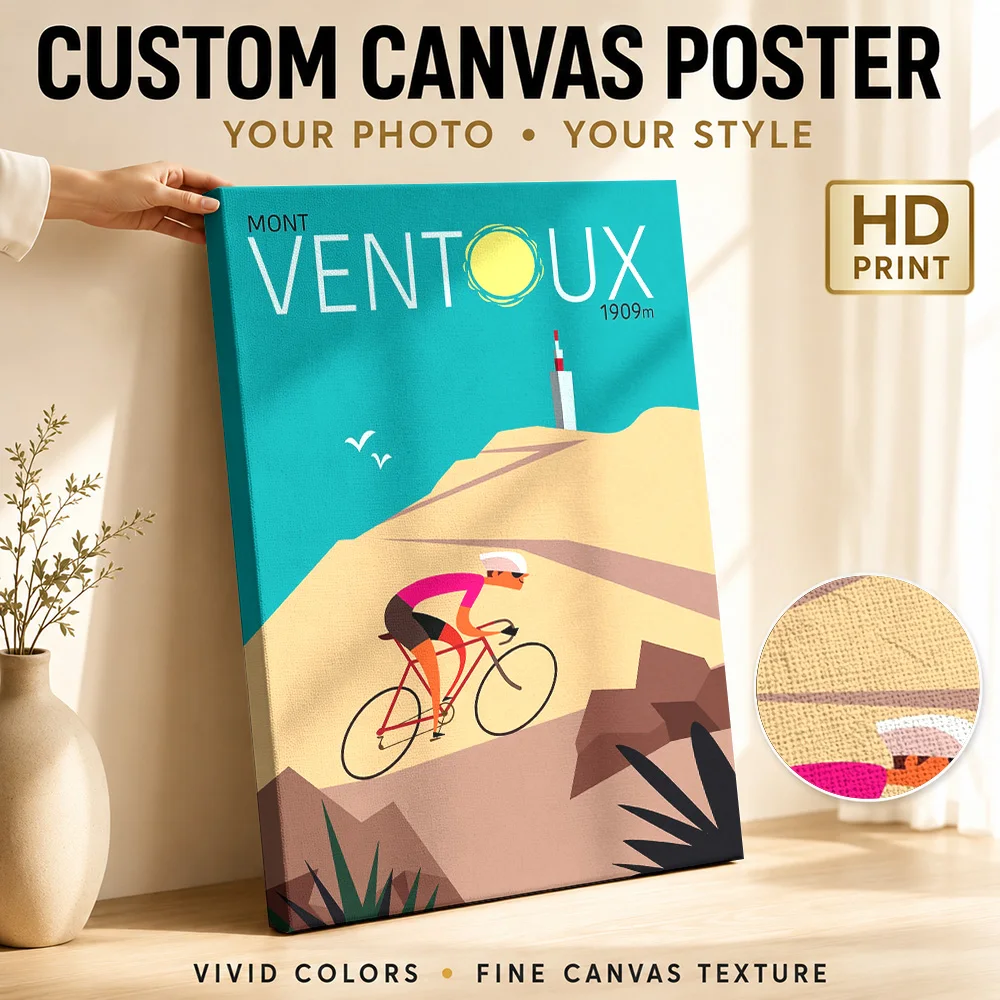 Affiche sur toile Mont Ventoux Cyclist, portrait sportif personnalisé, peinture murale décorative pour salle de jeux, débaras de l'homme, prête à accrocher