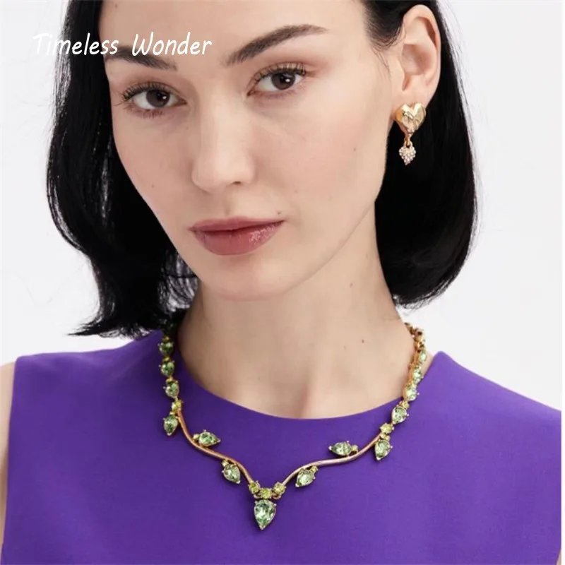 Timeless Wonder Retro Crytal Geo Pave Necklace N Stud Earrings for Women Designer Jewelry Set Trendy Top Luxury Vintage 4612