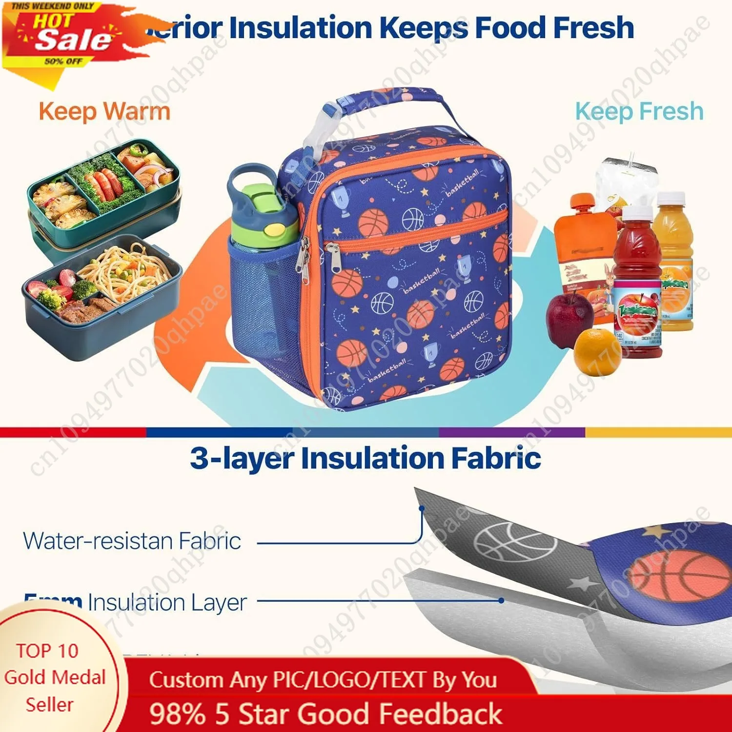 

Bagseri Kids Lunch Bag Boys - Insulated Kids Lunch Box for Boys with Water Bottle Holder Reusable Lunch Tote Bag for School, Blu