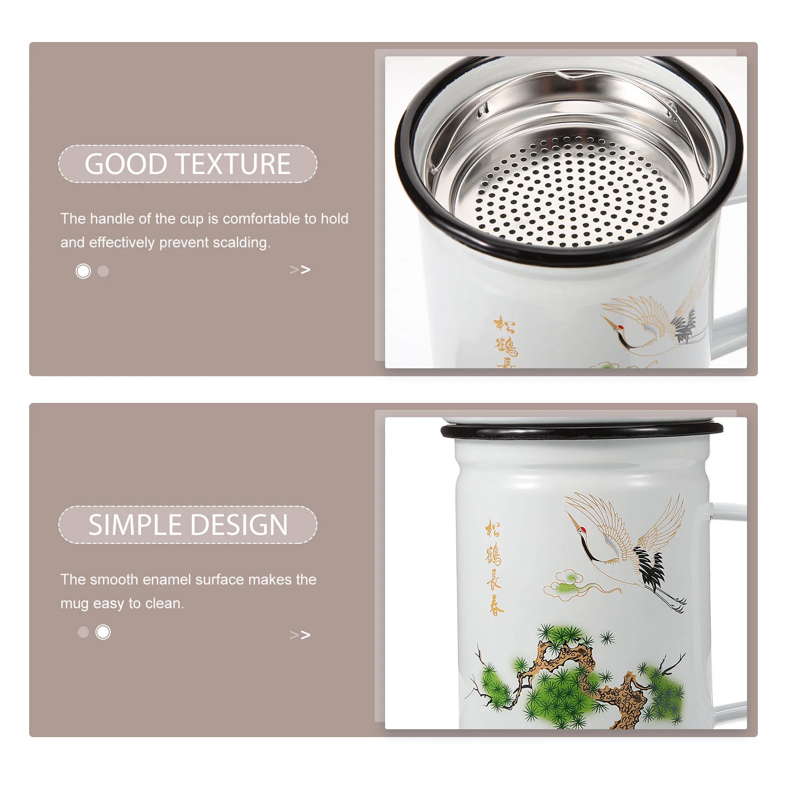 

Vintage Style Enamel Tea With Built-In Filter Heat Resistant For Home Office Coffee Shop Retro Drinking Enamelware Water