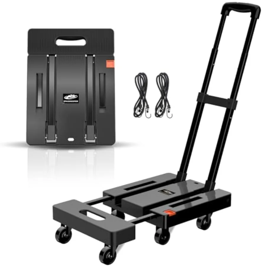 

Folding Hand Truck 500 LB Heavy Duty Luggage Cart Utility Dolly Platform Cart with 6 Wheels and 2 Elastic Ropes for Luggage Tra