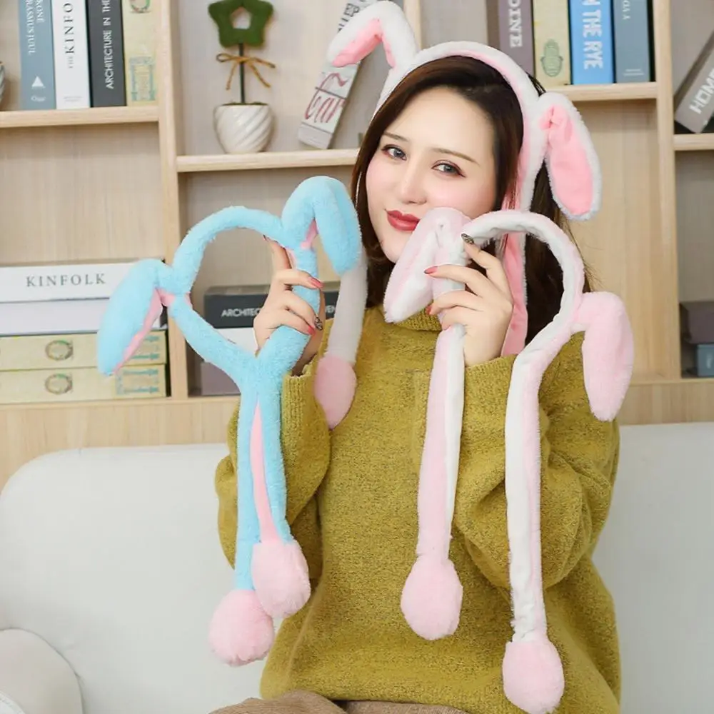 Bunny Ear Headband Moving Rabbit Jumping Hat Kawaii Plush Rabbits Ears Crazy Hat For Women Girls Kid Cosplay