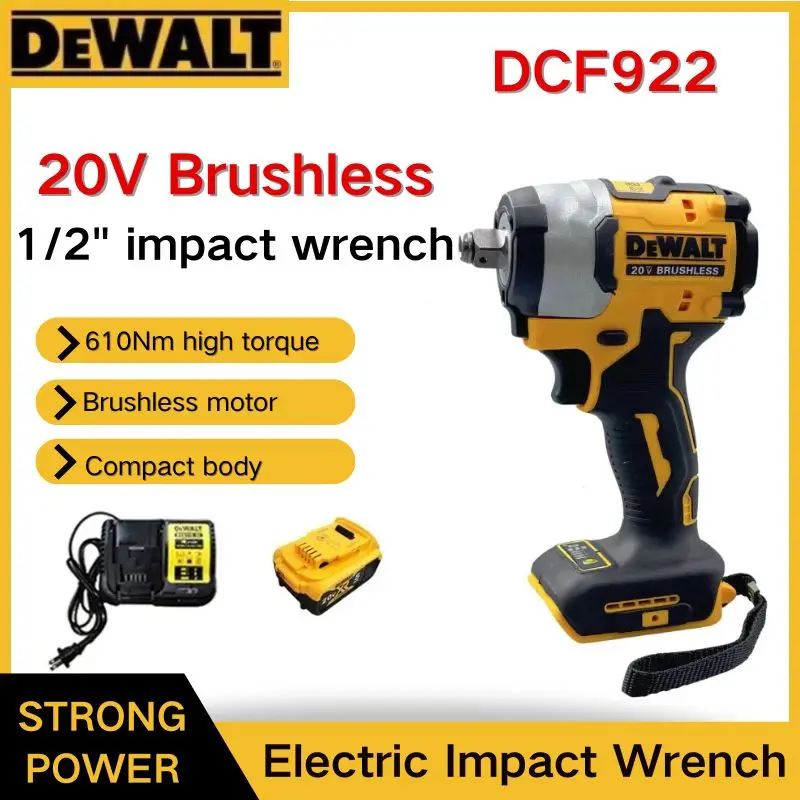 Dewalt ударный гайковерт DCF922, электрический инструмент, беспроводная бесщеточная ударная батарея 20 в, 205нм, крутящий момент, электрическая дрель с переменной скоростью