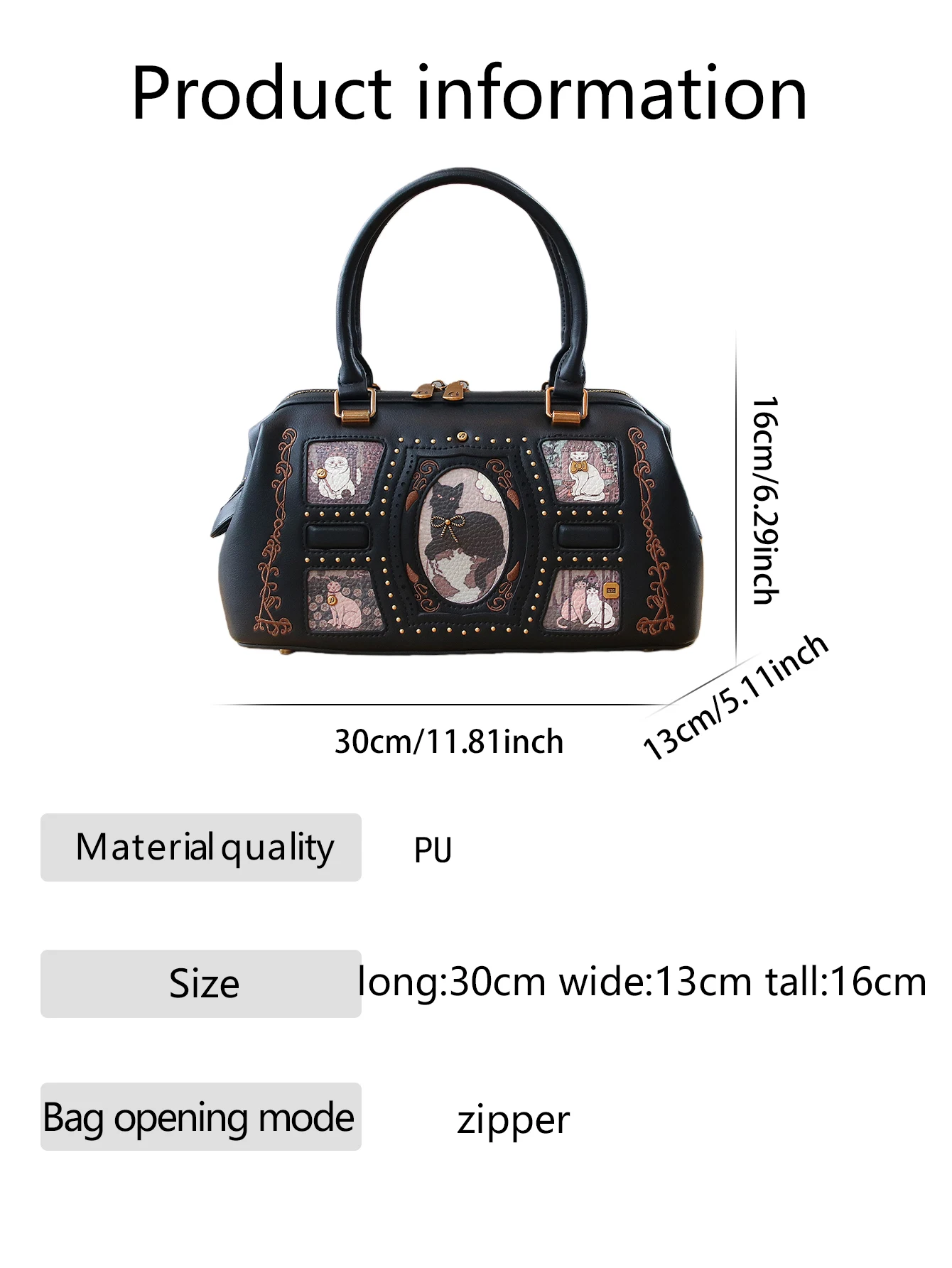 Vintage and Luxury Handbag with Beautiful Cat Pattern and High Quality Rivet Decoration 2026 Women Large Capacity Crossbody Bag