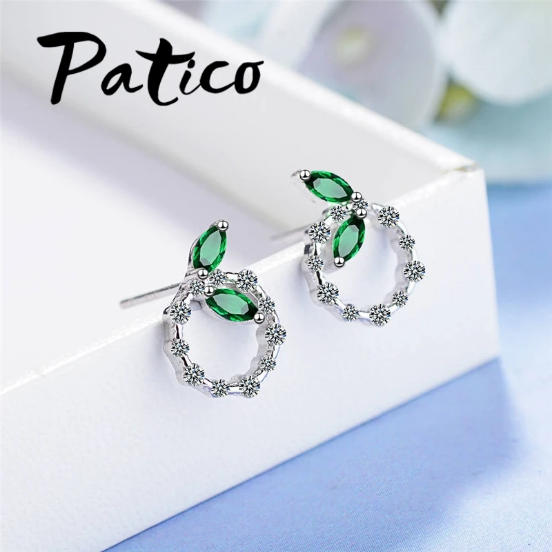 Factory Price Women Green Leave Stud Earrings Simple Design 925 Sterling Silver Color Fashion Jewelry Accessory