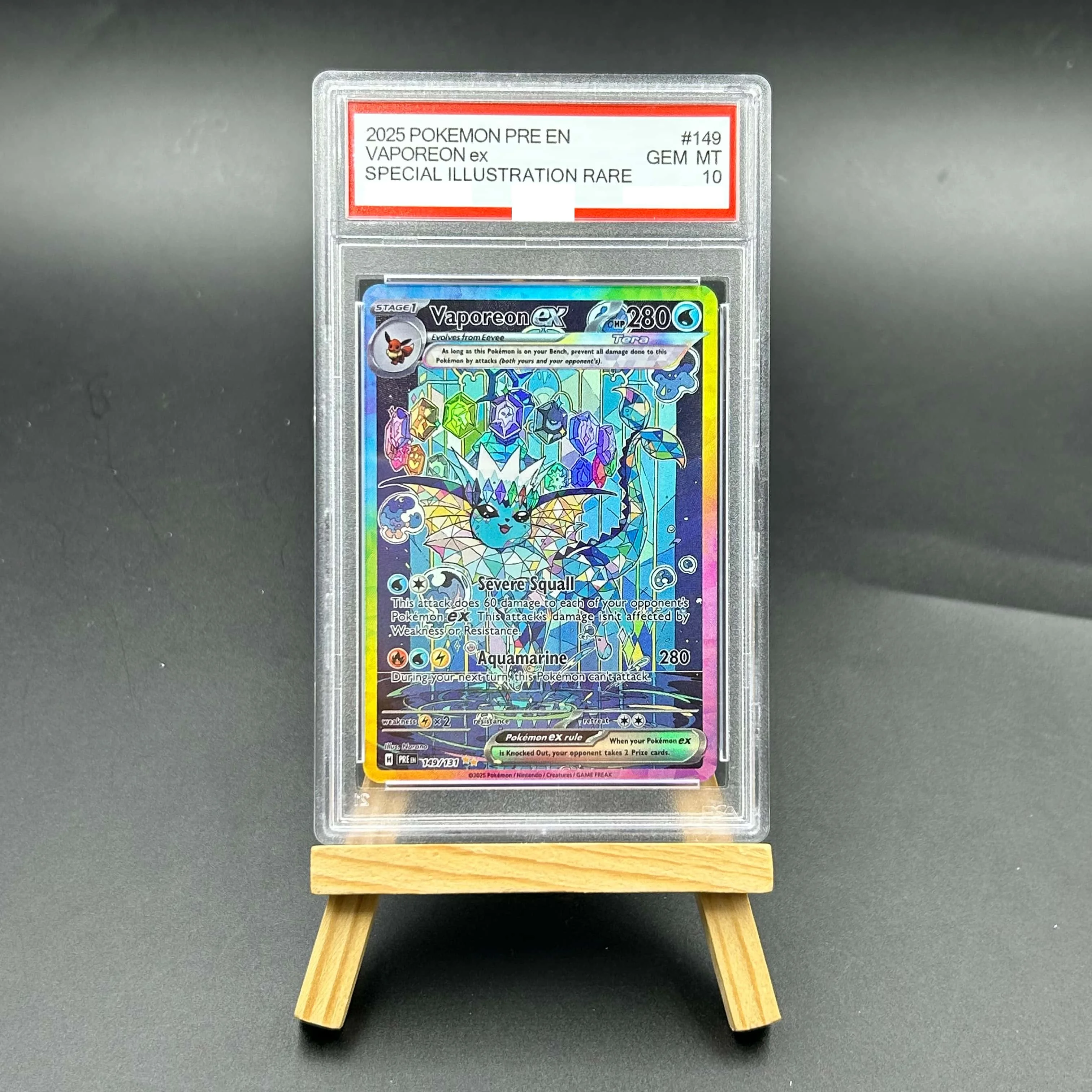 Коллекционная карта Pokemon TCG 2025 English PRE Vaporeon ex 149 Special Illustration Rare Textured Holo GEM MT 10