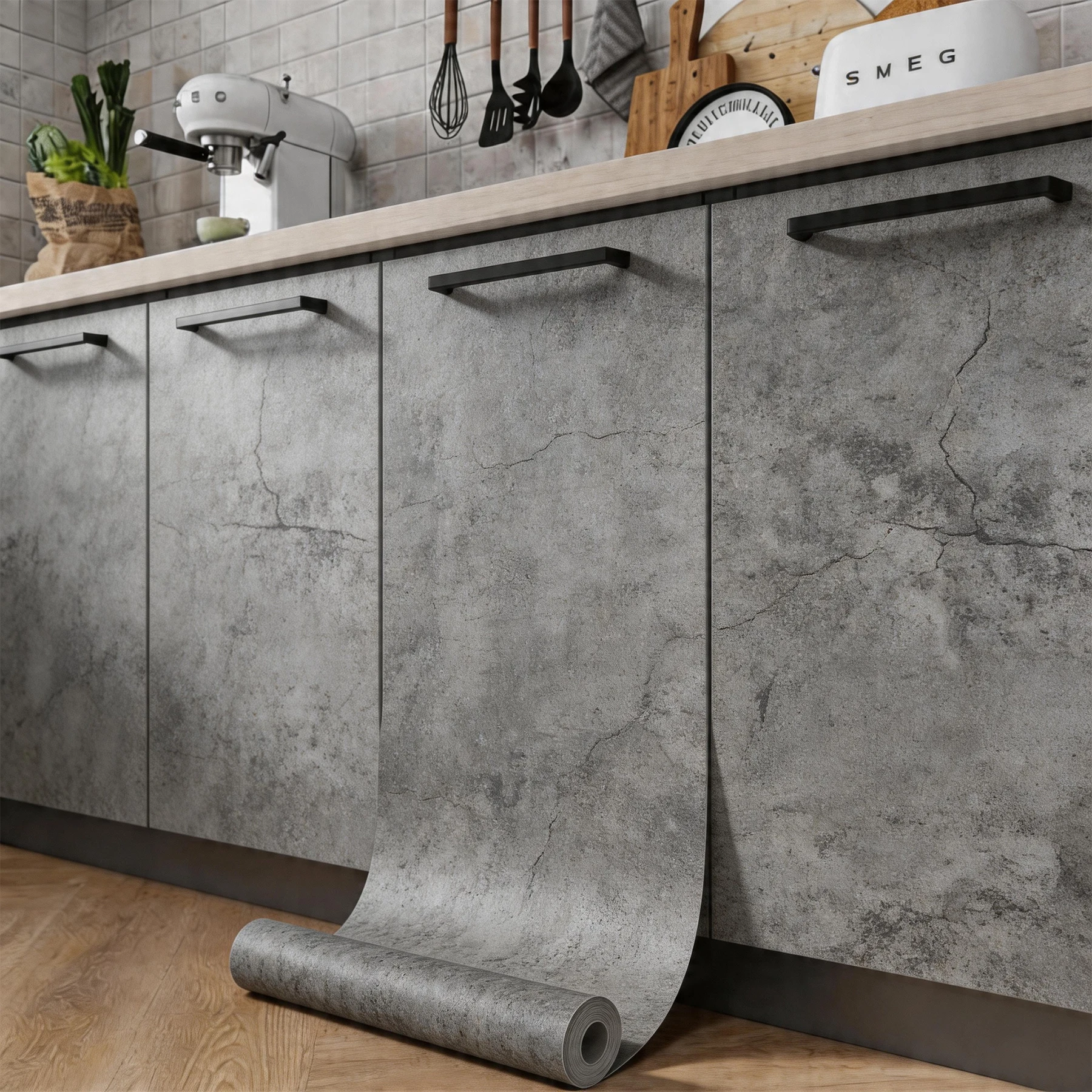 Grey 3D Concrete Cement Texture Self-Adhesive Wallpaper 55cm X 5m Thickened Matt Waterproof Vinyl Wall Sticker for Furniture
