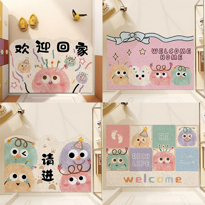 Fun entry door silk floor mat porch door door door non-slip mat Cute wear-resistant carpet can be cut