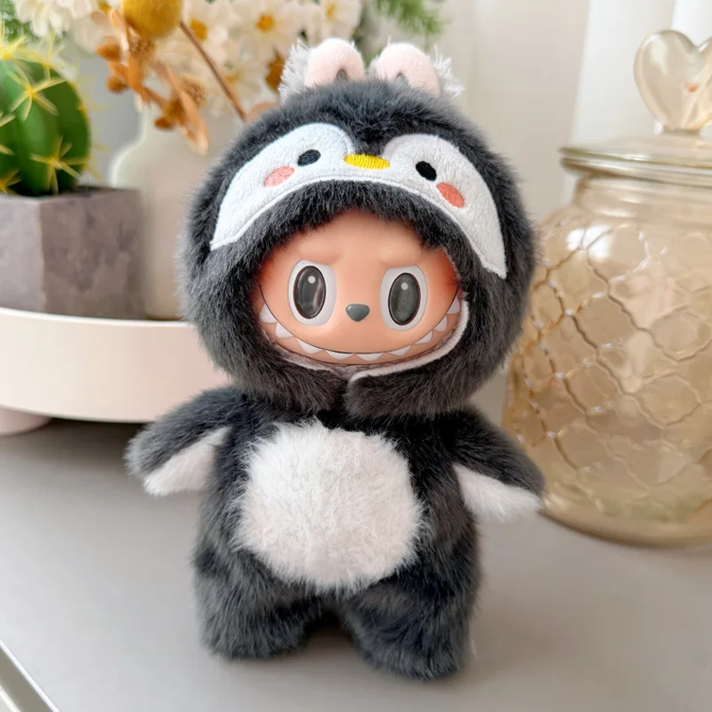 Solo ropa sin muñecas para labubu, primer segundo y tercera generación, ropa de bebé de 17cm, muñeca Labubu, pingüino, ropa de lana de visón