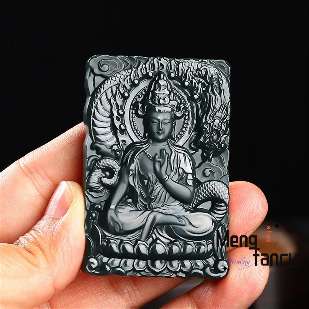 Natural Hetian Green Jade Fine Material Gourd Guanyin Buddha Guardian Pendant Double-sided Engraving High-grade Fashion Jewelry