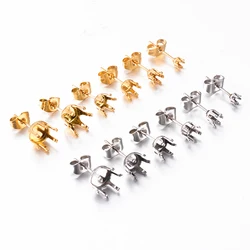 10pcs Stainless Steel Stud Earring Claw Blank Ear Post Pin fits 3-8mm Cup Base Earring Setting DIY Jewelry Findings
