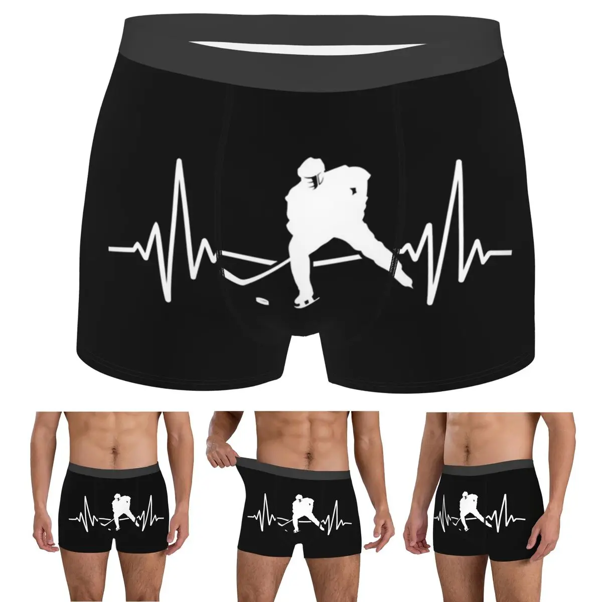 

Boxer Underpants Shorts Ice Hockey Heartbeat, Hockey Heartbeat Panties Men Comfortable Underwear for Homme Man Boyfriend Gift