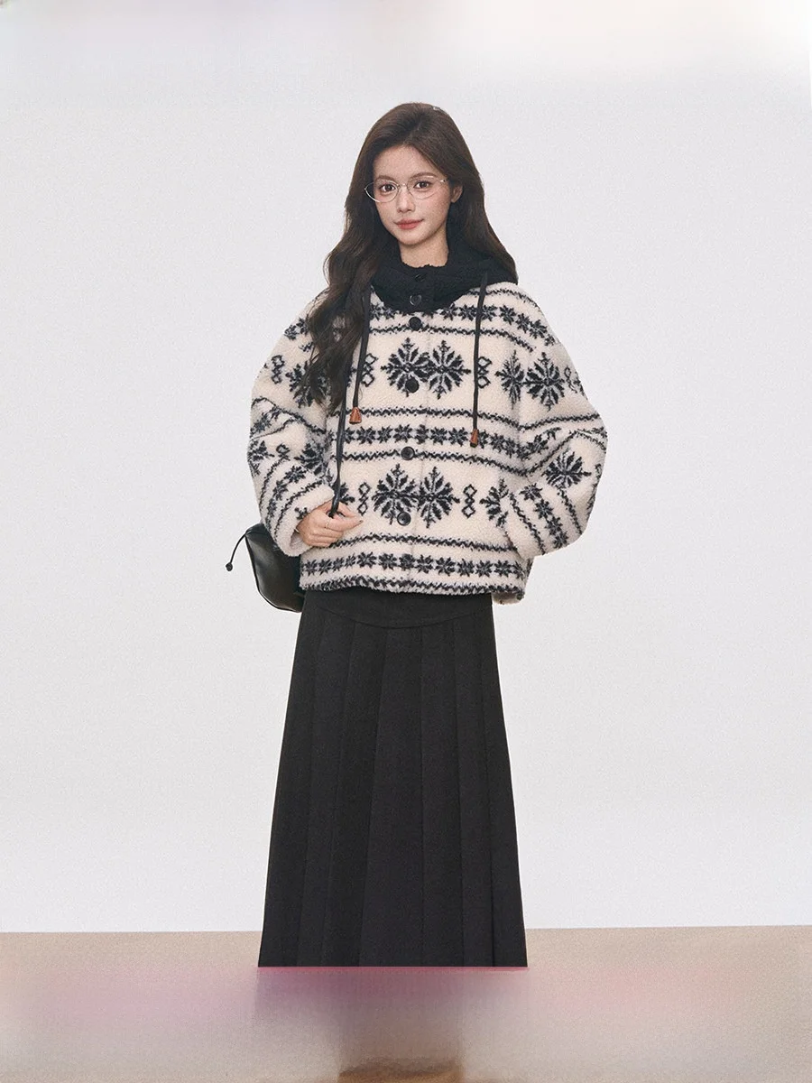 

Новое женское пальто Westayone из меха и кожи с узором Fair Isle, длинная юбка, комфортное, теплое, ветрозащитное, повседневное, размер S