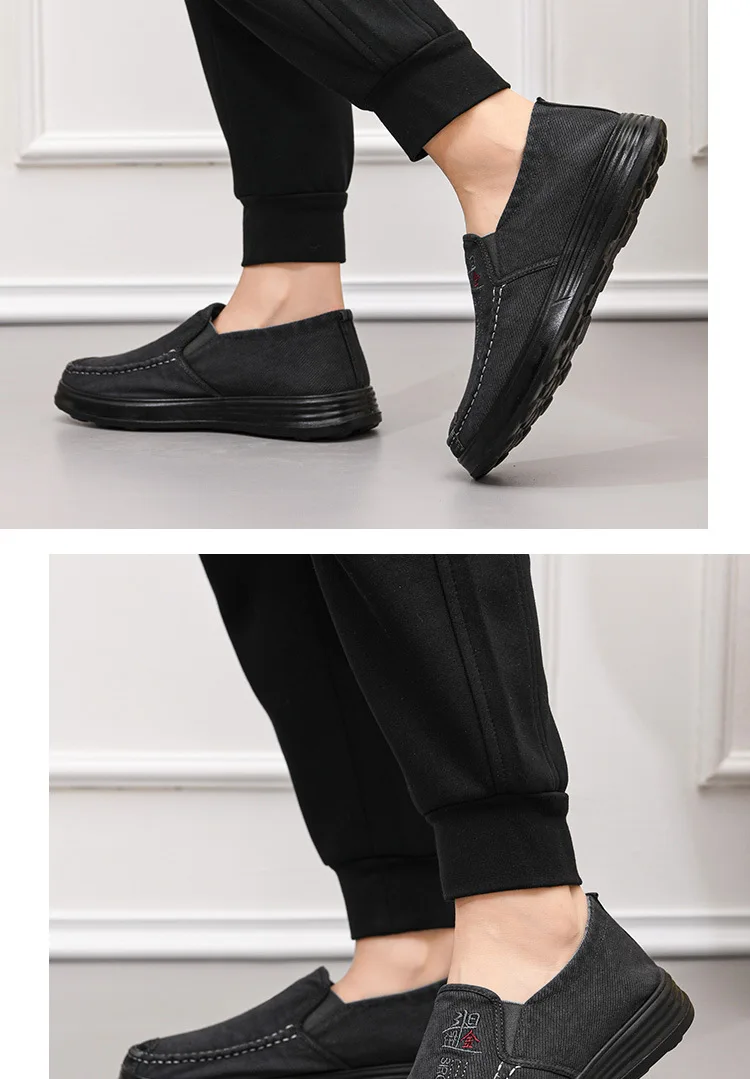Herren-Slipper aus Canvas, lässige Schuhe, atmungsaktiv, rutschfest, mit dicker Sohle, ideal für ältere Herren, bequem zum Gehen, Canvas-Schuhe. – Detail 15
