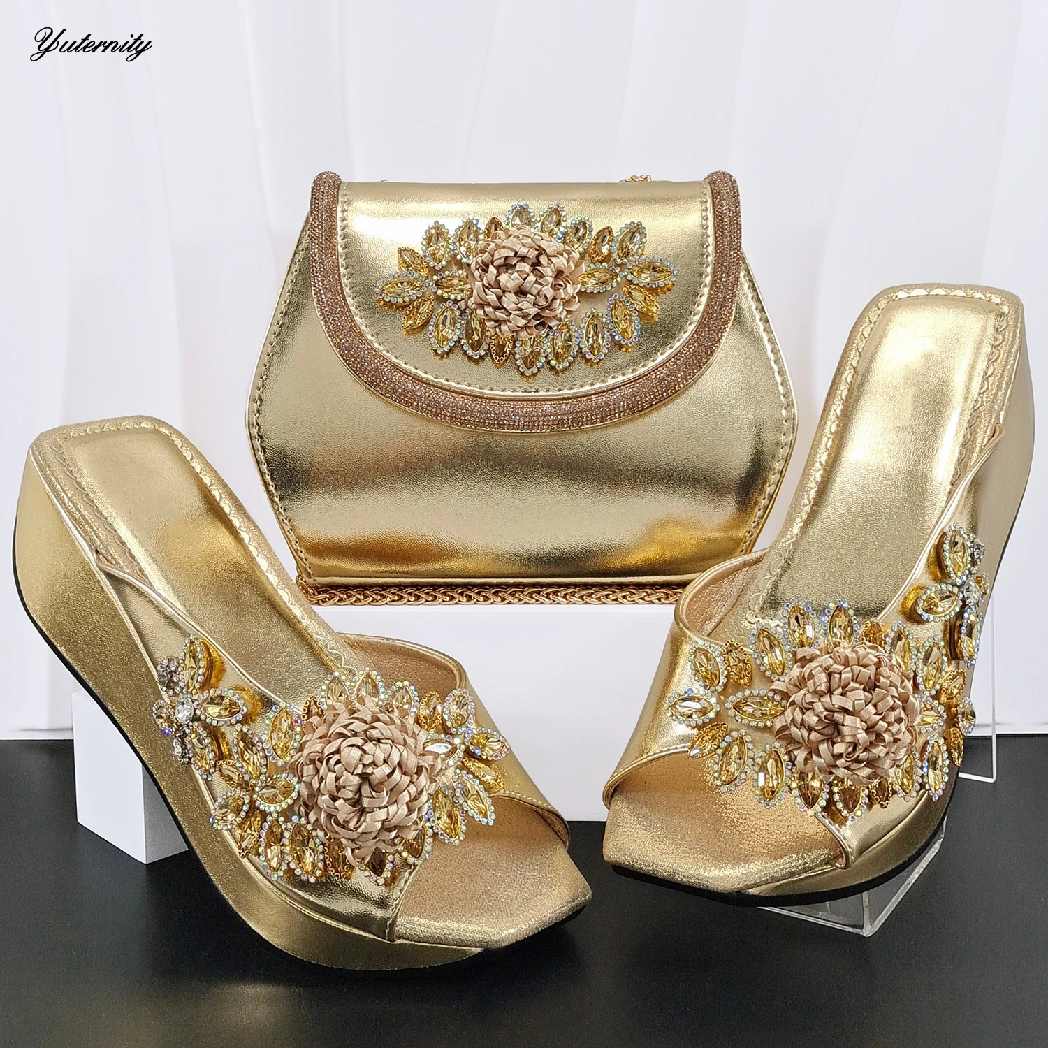 Fashion Luxury High Heels Women Shoes And Bag To Match Set Latest Italian Elegant Slipper Shoes And Bag Set For Party view 4