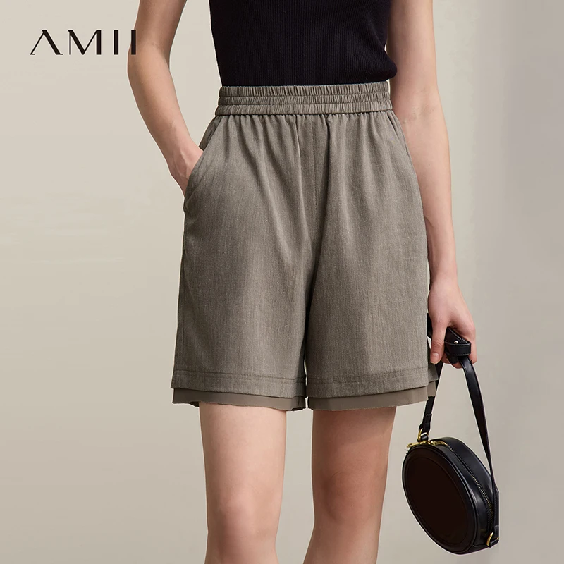 

Женские шорты Amii 2026: Новинка лета, шифоновые, с нашивками, повседневные, свободного кроя, на резинке, базовые, универсальные, женская одежда 12622043