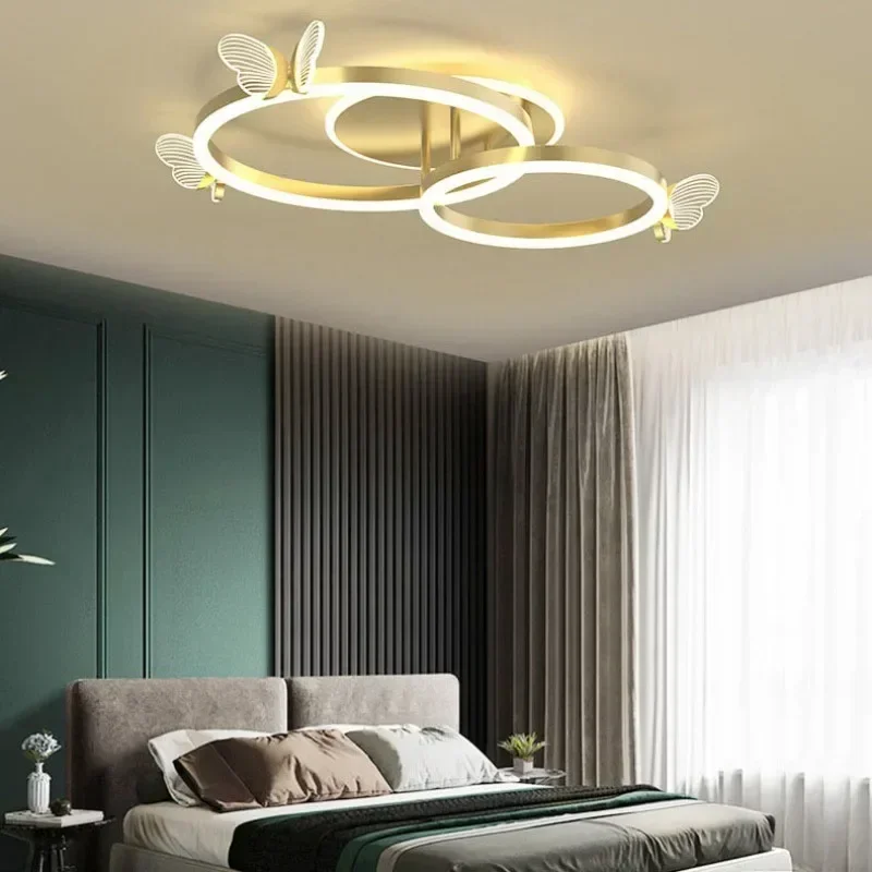 Butterfly Ceiling Light LED Lights Eye Protection Modern Nordic Luxury New Children Room Decor Bedroom Gold 2 3 Rings Chandelier