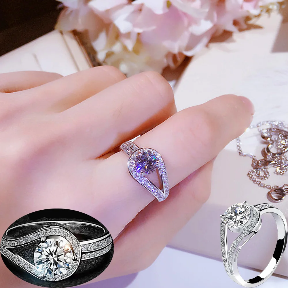 2 Carats Copper Plated Platinum Belt Buckle Resizeable Women Ring Big Zircon Luxurious Finger Jewelry Wholesale Drop Shipping