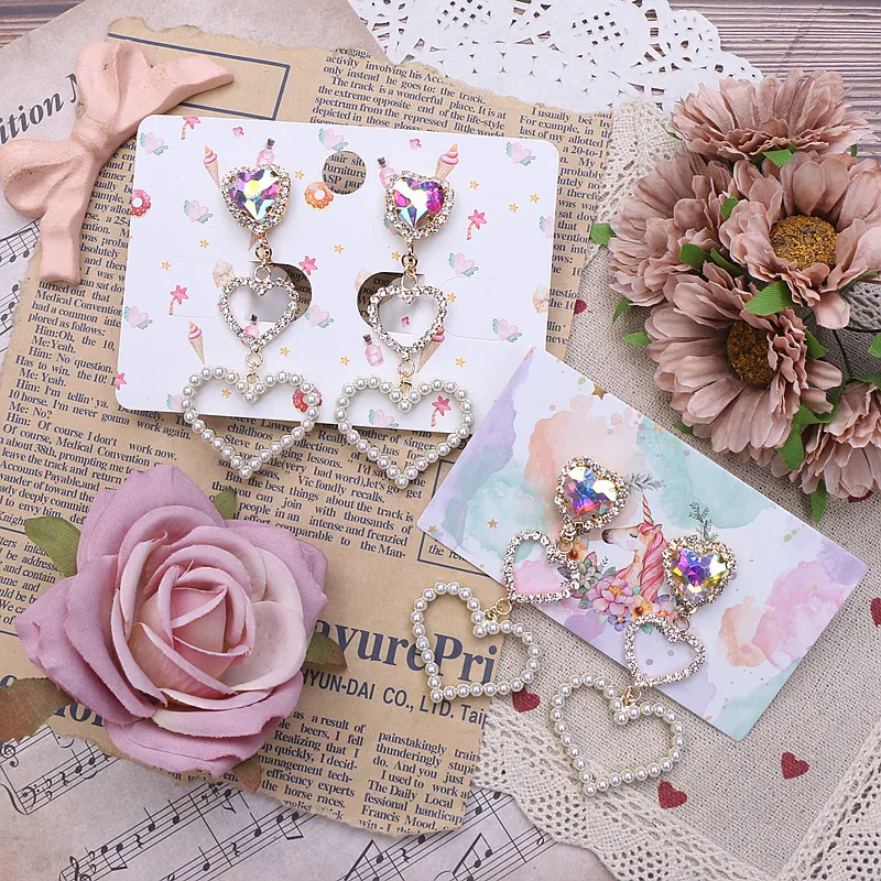 

Soft Girls' Earrings Clips/Needles Lolita Accessories Pearl Love Rhinestone Earrings 925 Silver Needle Ear Clip For Women