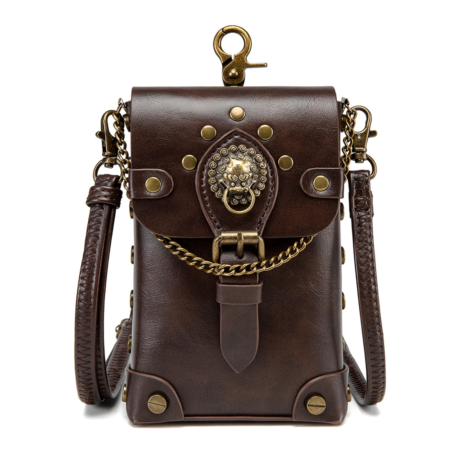 Vintage fashion soft leather shoulder bag, trendy vertical crossbody bag, portable phone storage bag