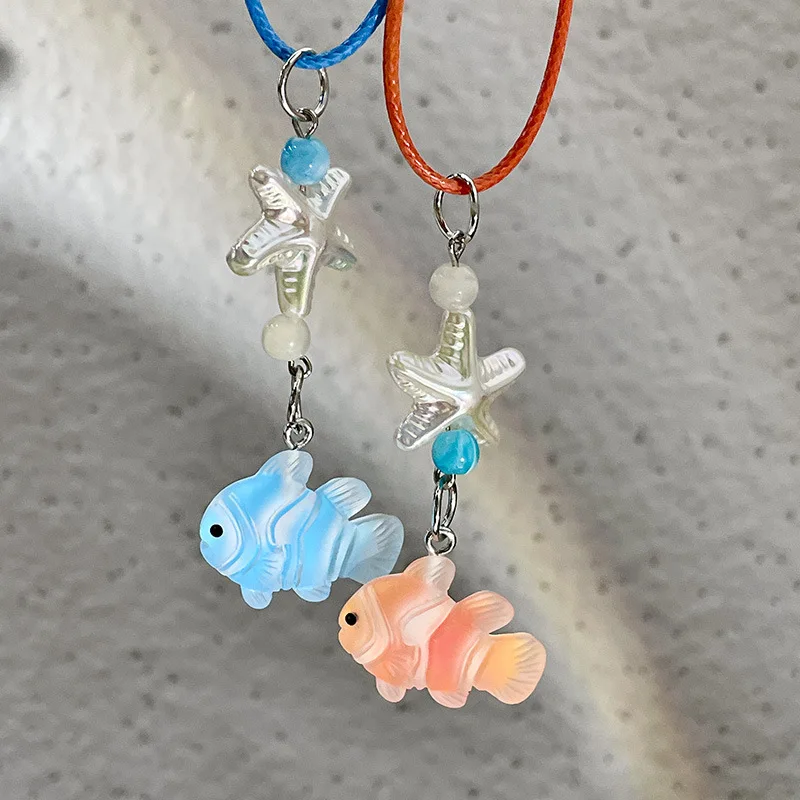 Ocean Elements Beading Resin Clown Fish Pendant Necklace UNISEX Fun and Cute Beach Party Jewelry Necklace