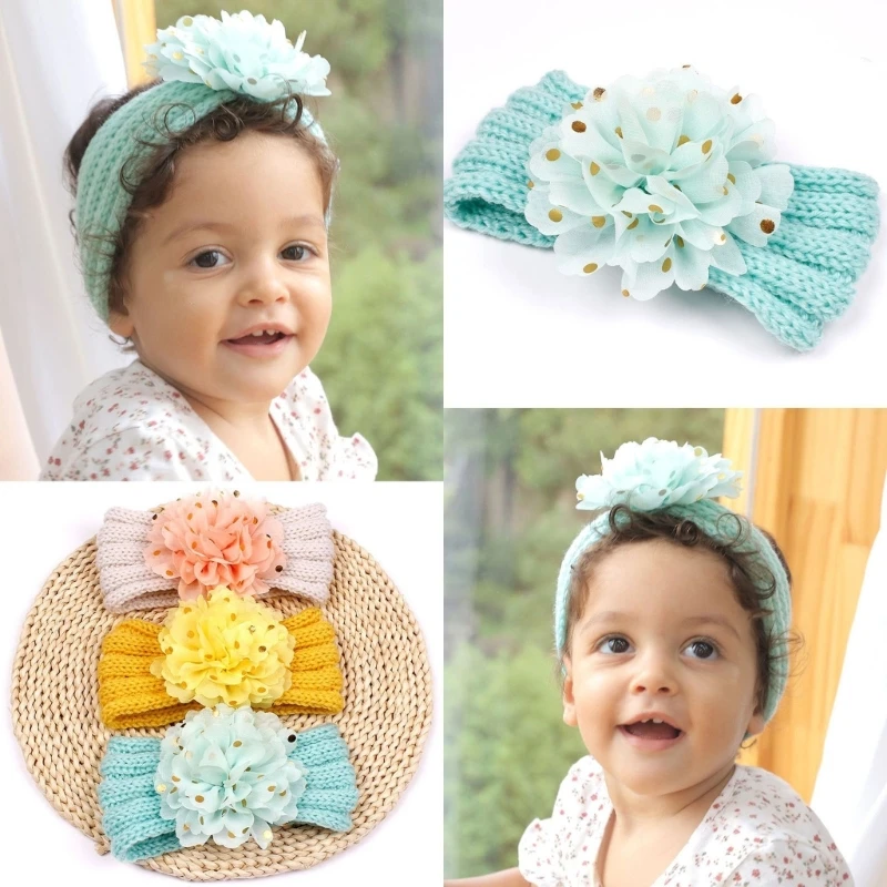 8 Colors Baby Girls Knitted Headband Newborn Lace Flower Turban Hairband Kids Girl Hair Accessories