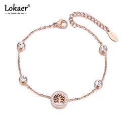 Lokaer Fashion CZ Crystal Tree Charm Bracelets Jewelry Stainless Steel Chain & Link Bohemia Bracelet For Women pulseras B19060