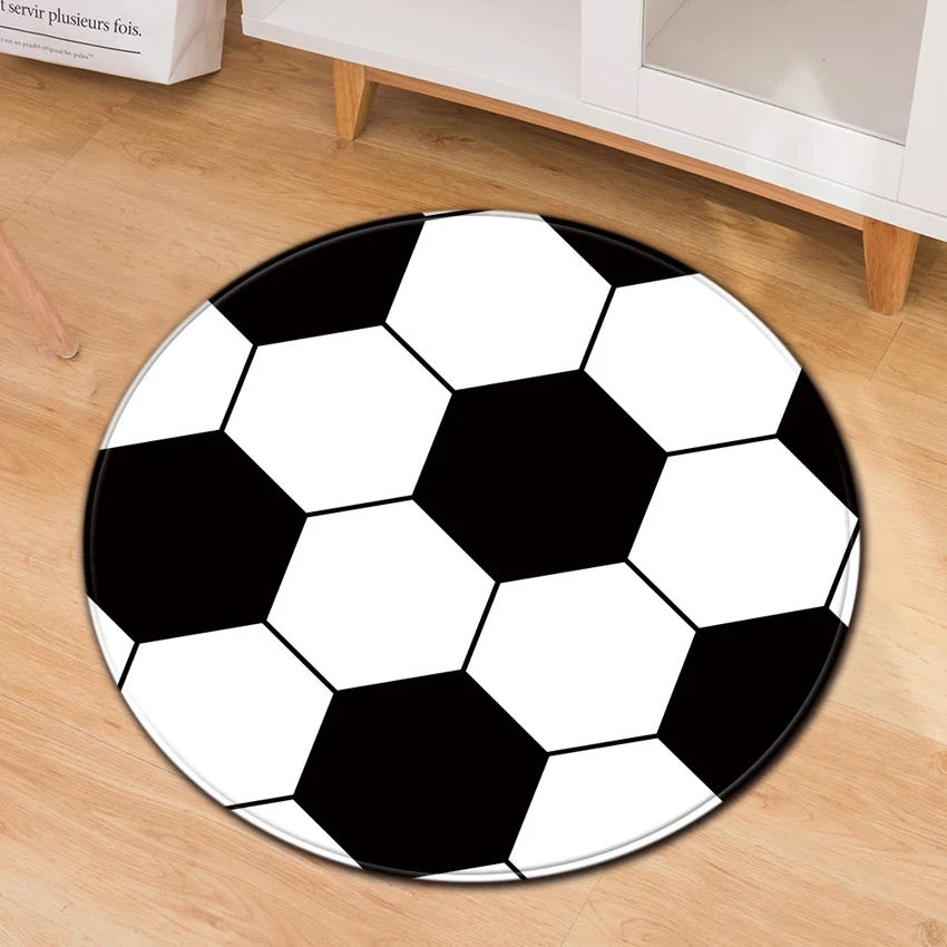 Football Round Carpet Non-slip Rug Ball Soccer Print Computer Chair Cushion Bedroom Decor Door Polyester Carpet Living Room Mat