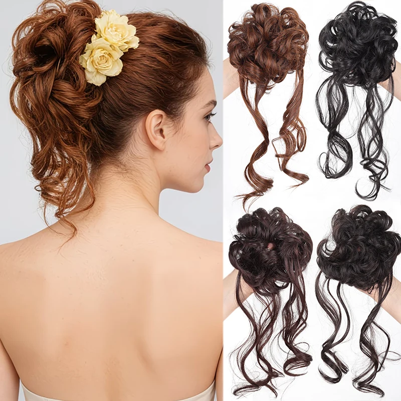 

New Chinese Style Synthetic Fluffy Dragon Beard Bun Wig Drawstring Round Crown Hair Bun Fashion Hair Accessories for Women