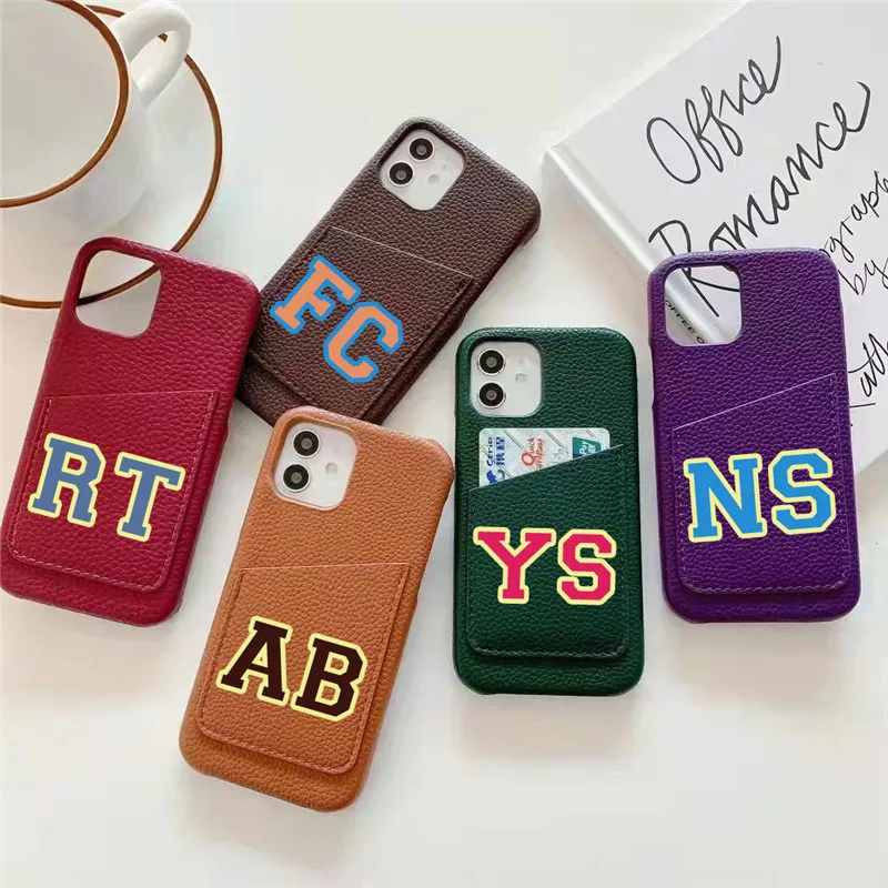 Etui na telefon z inicjałami, skórzany wizytownik, luksusowe twarde etui PU na iPhone 13 14 15 16 17 Pro Max 16 15 Plus Air — zdjęcie produktu 2