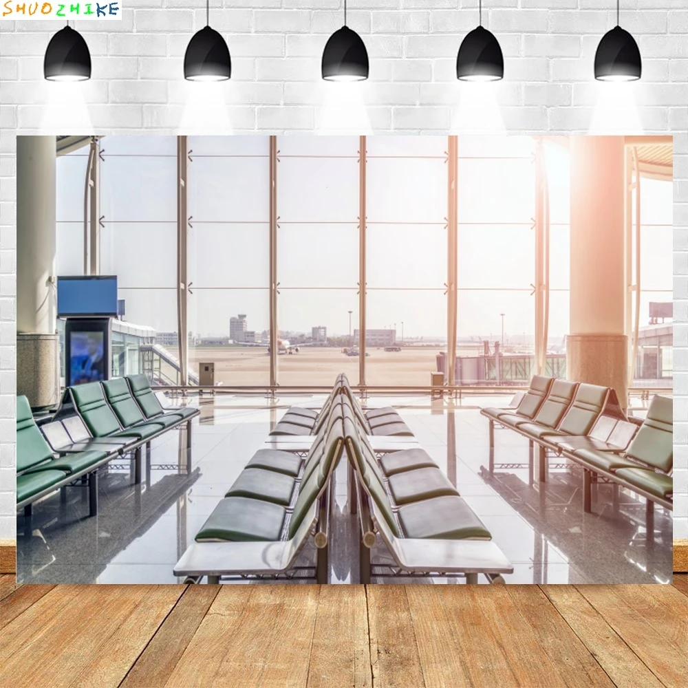 طائرة خلع نافذة فرنسية للتصوير الفوتوغرافي خلفية مطار غرفة الانتظار ملصق صورة الطفل خلفية التصوير الفوتوغرافي استوديو الصور #4