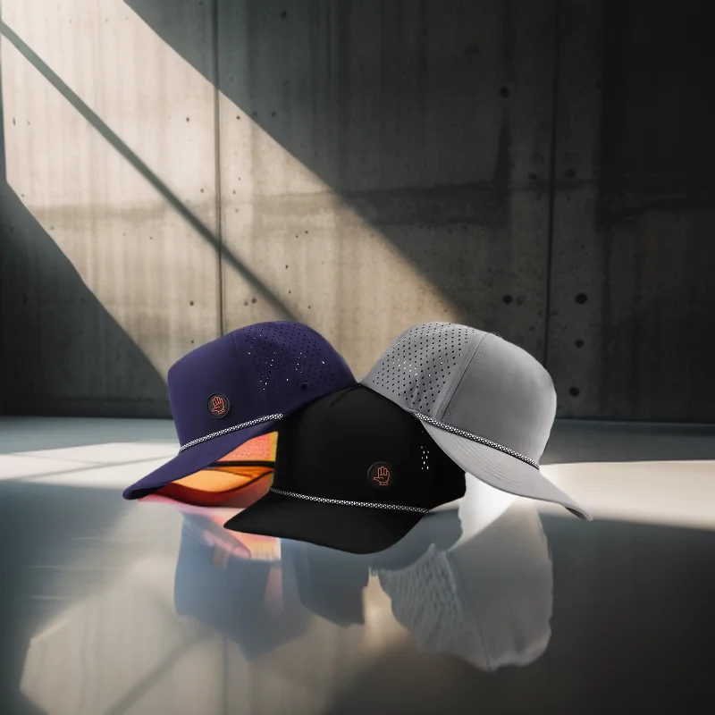 

Outdoor sports caps laser cut polyester with golf rope PVC logo perforated baseball caps Custom hats waterproof luxury