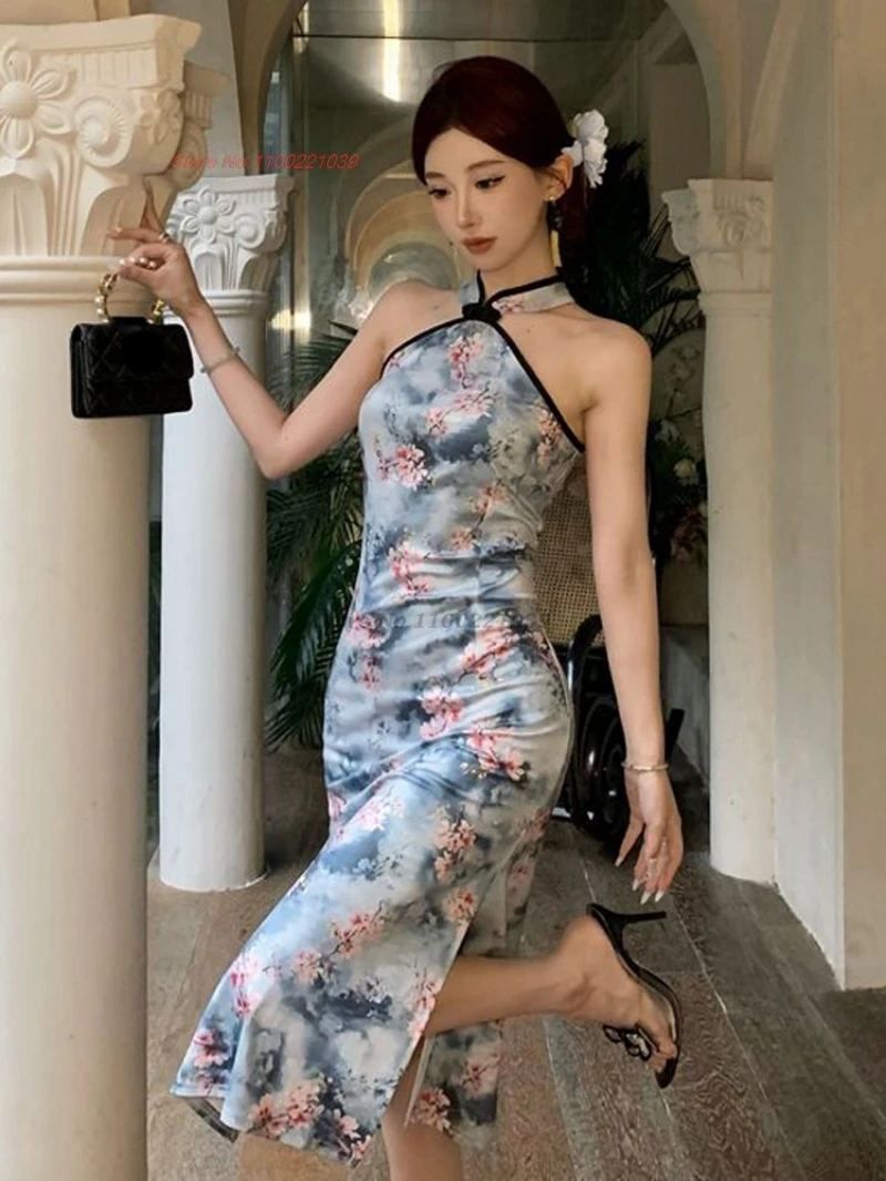 فستان ملهى ليلي شرقي عتيق لعام 2025 فستان شيونغسام تقليدي مطبوع عليه زهور بدون أكمام من تشيباو فستان سهرة للولائم الرجعية #2