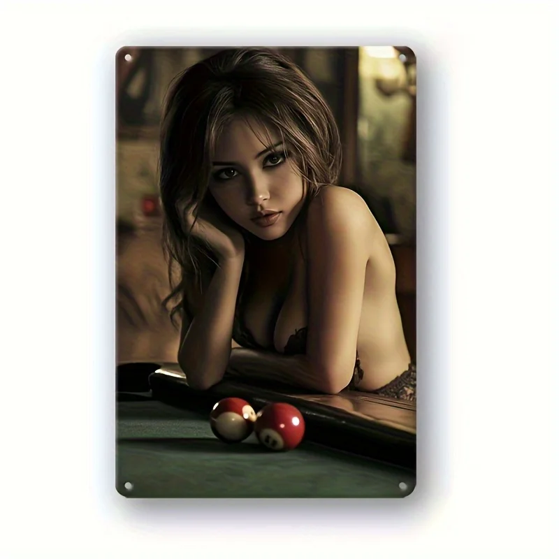 1 Sheet Vintage Tin Wall Art - Sexy Beauty Billiard Scene Painting,  Iron Metal Wall Decor for Home, Bar, Garden, Party & Holid