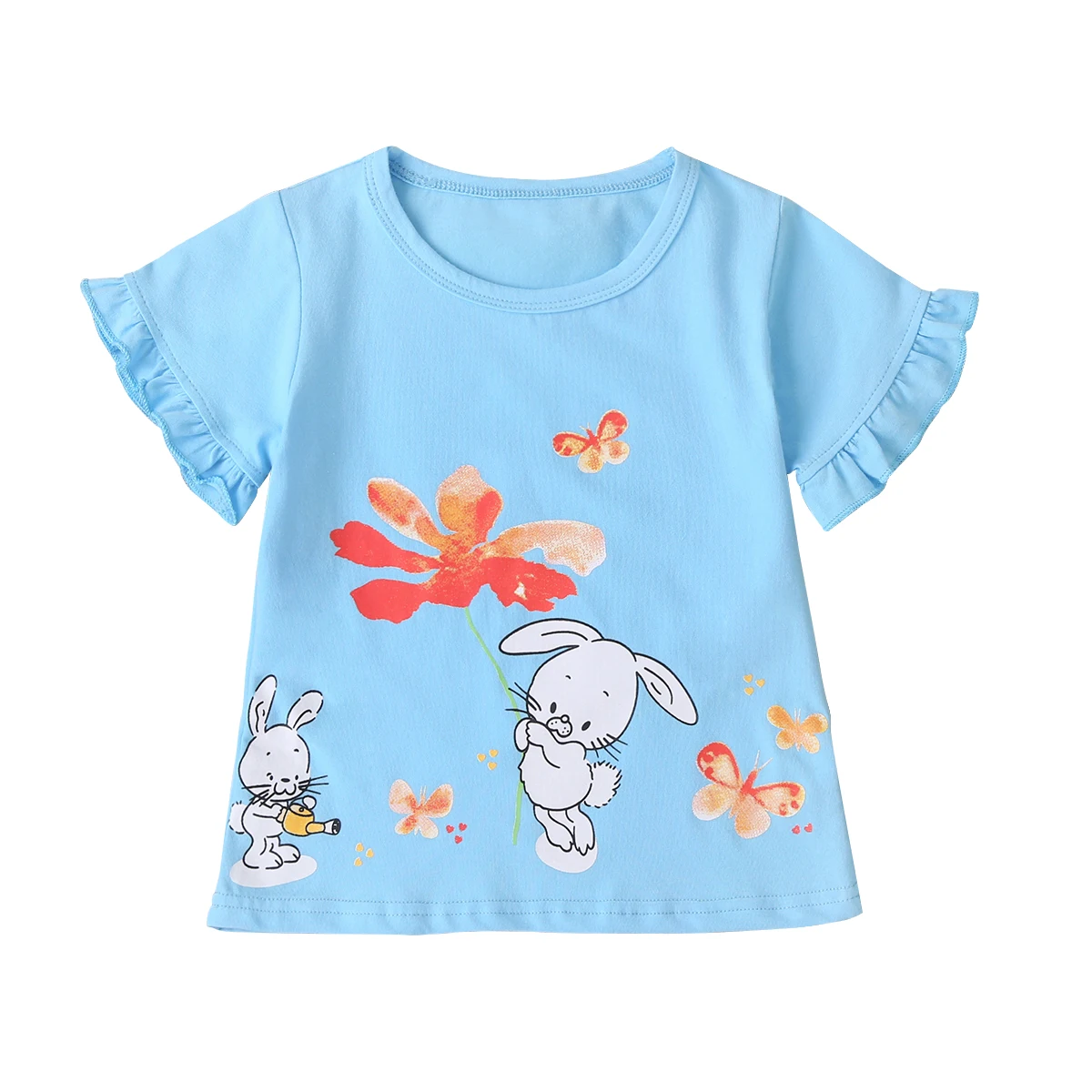 New Cotton Kids T-Shirt Children Summer Short Sleeve T-Shirts for Girls Clothes Cat Rabit Butterfly Baby T Shirt Toddler Tops