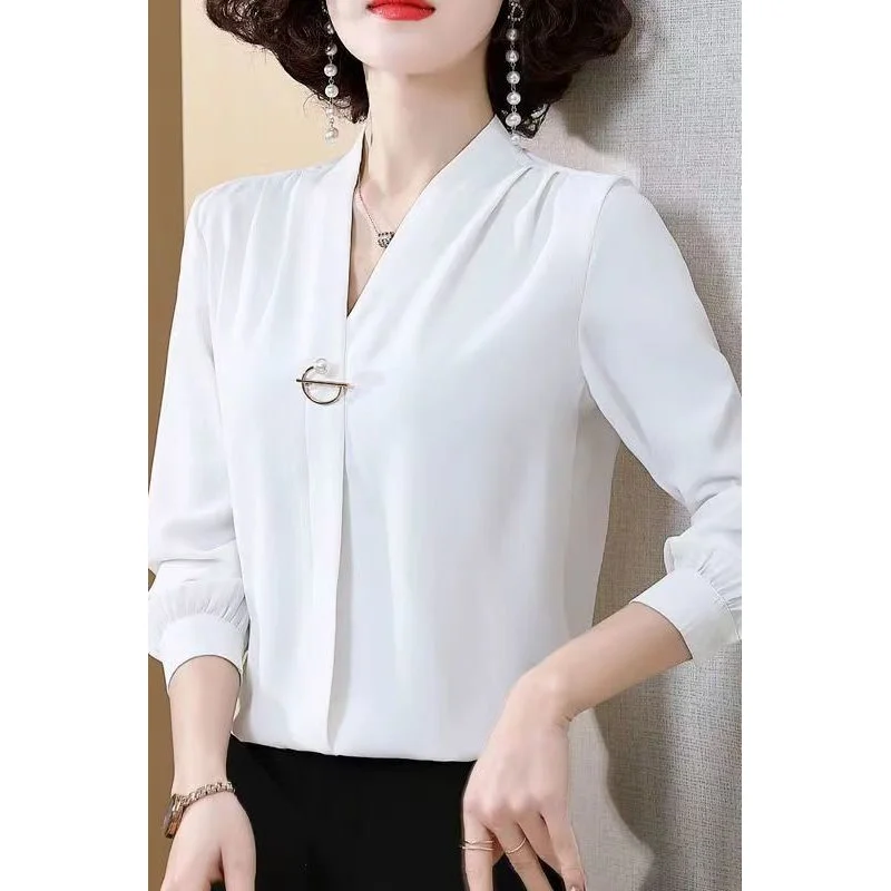 Abbigliamento da lavoro lungo in chiffon Sve V-Ne da donna Base irt Primavera Autunno Nuovo coreano Sle Versatile abbigliamento professionale di grandi dimensioni