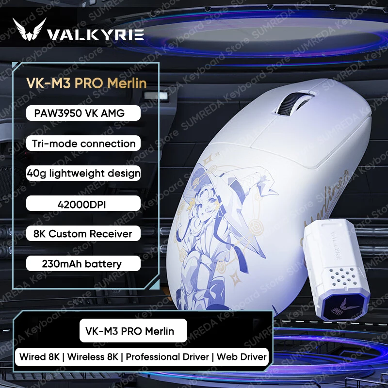 Valkyrie vk m3 lite m3 pro mouse para jogos sem fio paw3950 8k taxa de pesquisa 42000dpi 49g leve bt 2.4g com fio fps gamer mouse