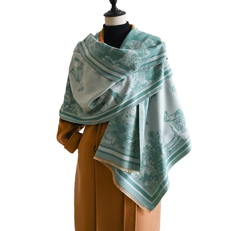 Luxury Brand Ladies Pashmina Autumn Winter Thick Warmth Double Sided Camel Print Shawl Coldproof Windproof Travel Blanket Scarf