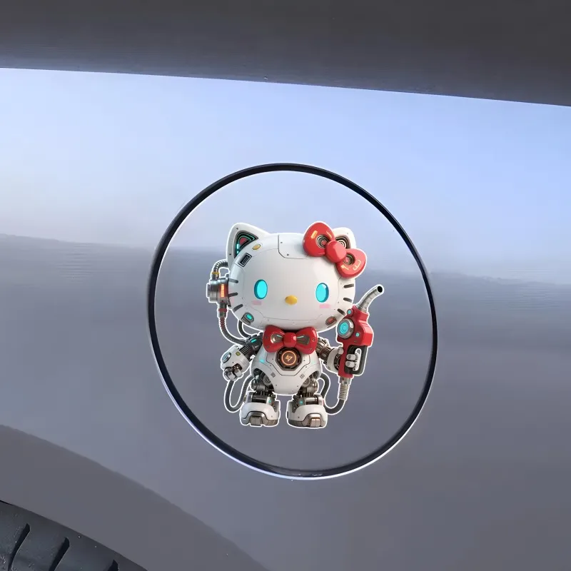 かわいいアニメロボットハローキティ DIY 車のステッカー漫画かわいい車のオイルキャップ自己粘着防水オートバイデカールステッカー