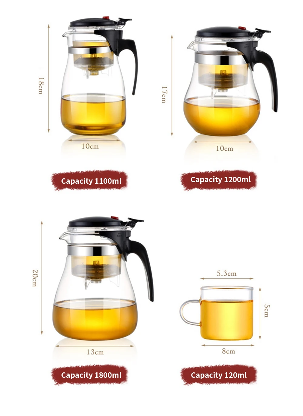 Teapot With Infuser Thickened Glass Heated Resistant Tea Pot One-button Filtering Tea Separation Kettle Tea Coffee Maker