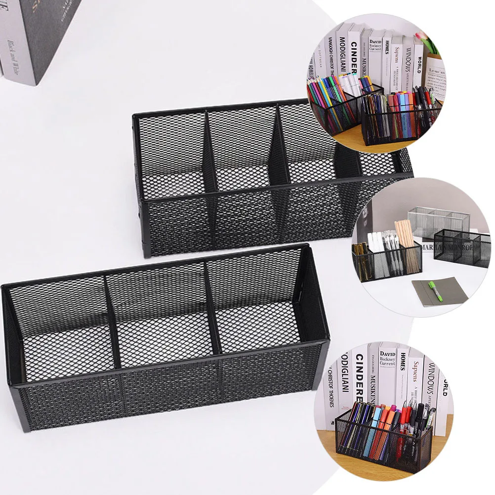 Iron Pen Holder Mesh Pencil Brush Storage Box Desktop Organizer Stationery Holder Cutter Makeup Tool Box Home Office Use
