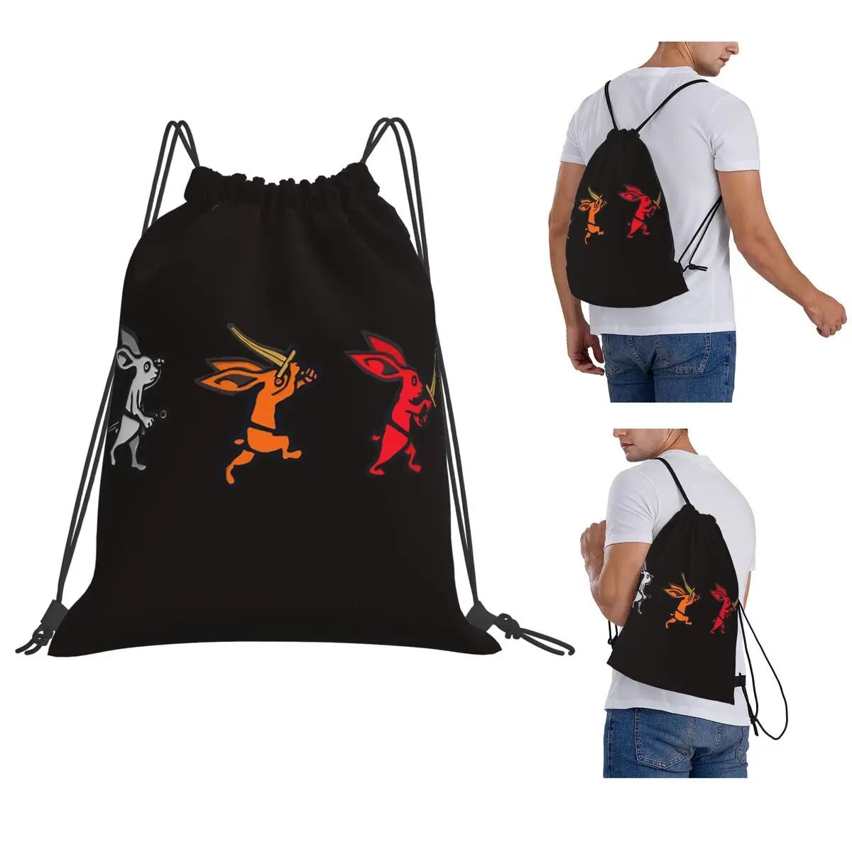 Rabbit Trio Kingdom Come Deliverance Ii Backpacks Casual Drawstring Bags Shoes Bag Book Bags for Travel Students