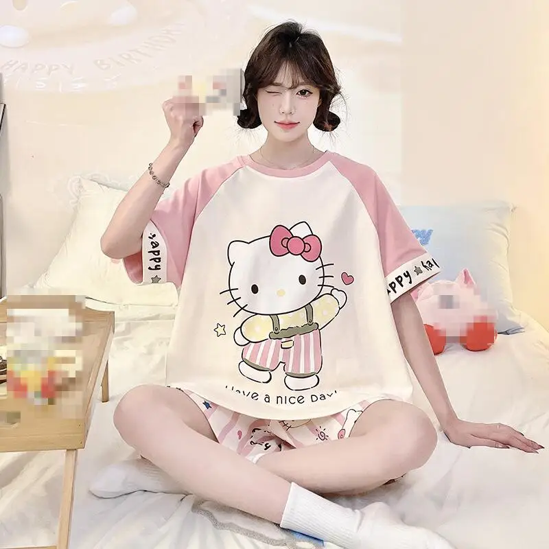 

Женский летний новый комплект домашней одежды: шорты и футболка с круглым вырезом, модная хлопковая пижама с мультяшным принтом, мягкий комплект из двух предметов