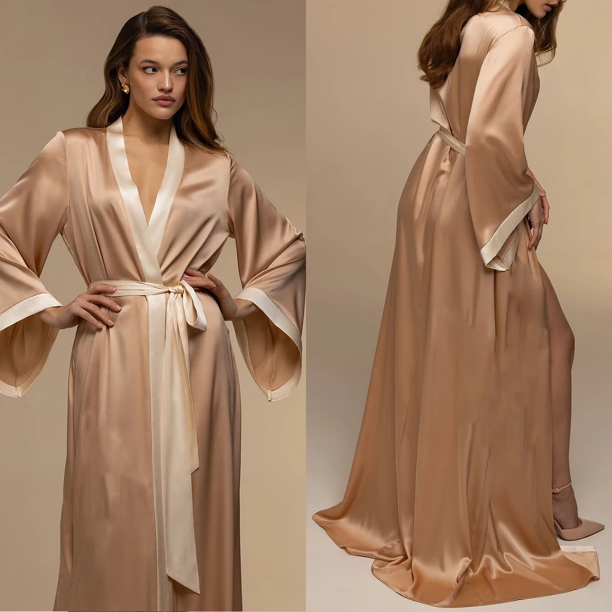 Ropa de hogar lujosa a medida para mujer, apliques con cinturón dividido alto, vestidos de rayón, albornoz, ropa de descanso, camisones de tamaño personalizado
