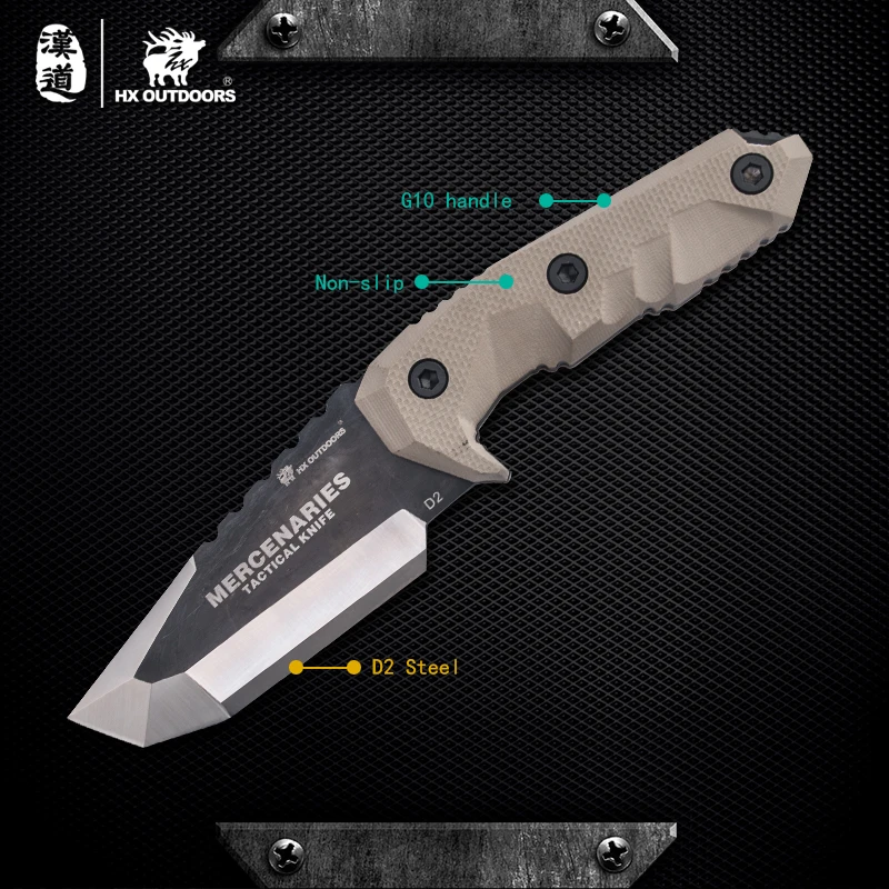 HX OUTDOORS Mercenary High Quality D2 Stainless Steel Camping Hunting Army Survival Knife Outdoor Tools 59HRC Tactical Knives