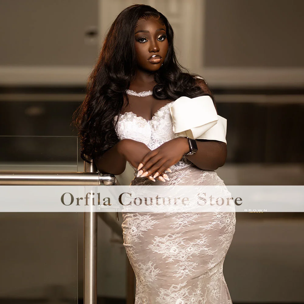 Modest Lace Mermaid Wedding Dresses Scoop Aso Ebi Bridal Gowns For Bride vestidos de novia boda Customized