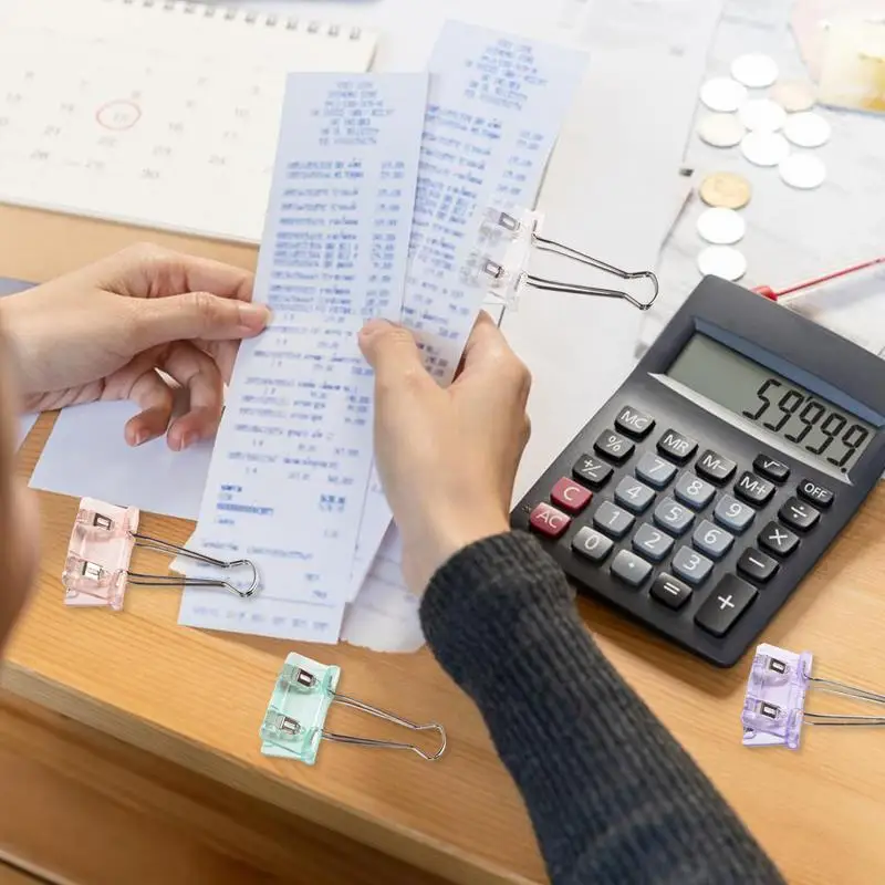 

Cute Binder Clips Transparent Folding Binder Clips Paper Clamps Portable Wear-Resistant Offices Supplies Paper Clamps Set For