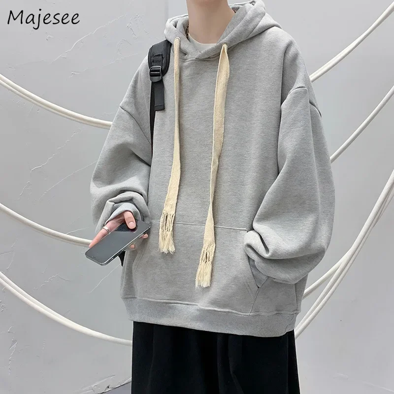 

Hoodies Men Simply Unisex Clothes Hooded All-match Teens Trendy Student Pure Color Streetwear Leisure Ulzzang Popular Baggy Cool